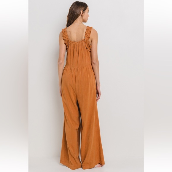 17 Solid Ruffle Strap Wide Leg Jumpsuit - Picture 7 of 7